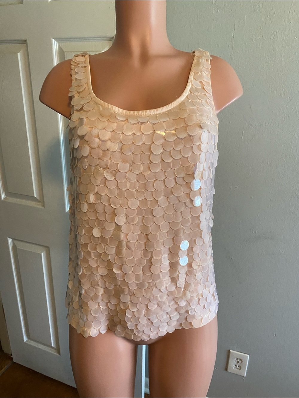 Forever 21 Cream Sequin Disc Tank Top